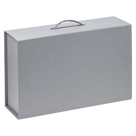 Подарочная коробка, размер 39*26,3*11 см, Solution Prestige Big Case Linen с магнитным клапаном и ручкой , с EVA ложементом 36,8*25,1*4 см под индивидуальную вырубку, серебристая, 