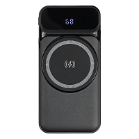 Внешний аккумулятор (powerbank) «Nova», 10 000 mAH, с тремя зарядными шнурами, c беспроводным магнитным контактом magsafe до 15W, 22,5W (Ватт) super fast charge, Power Delivery (PD) 20W (dfnn), QC3.0, черный