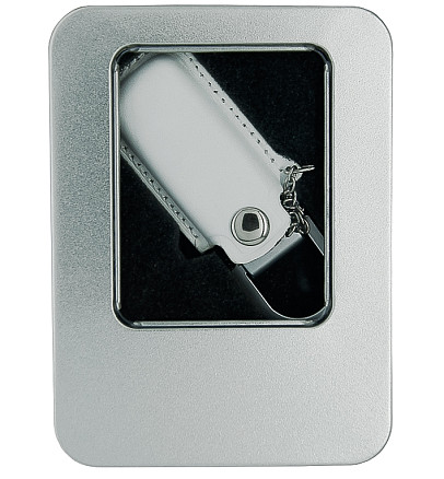 Футляр металлический с ложементом под флеш накопитель в кожаном чехле