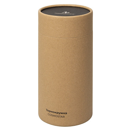 Термокружка Cosmostar металлическая, 550 мл, черная с серебром в тубусе