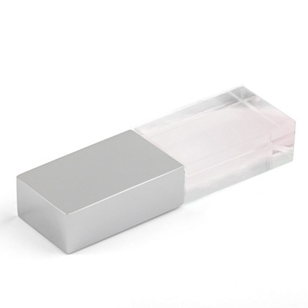 Флеш накопитель USB 2.0 Кристалл, металл/стекло, прозрачный/серебристый, подсветка белым,16 GB