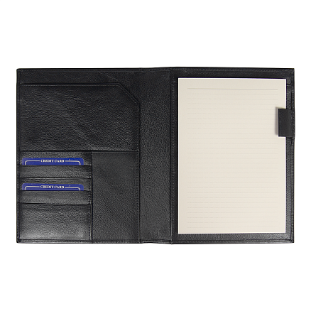 Суперобложка из натуральной кожи Universal leather размер А5+ , черная,  с блокнотом