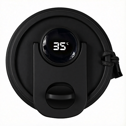 Термокружка Osaka с датчиком температуры, вакуумная, стальная, 410 мл, матовая, черная