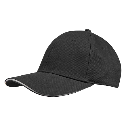 Кепка 6-панельная Oxford 300, c белым сендвичем, черная