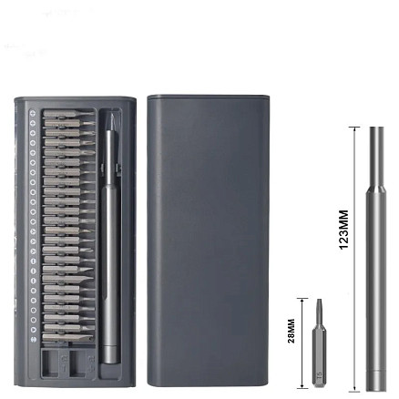 Отвертка с набором из 24 насадок Tools Workhard, темно-серая, в пластиковом футляре