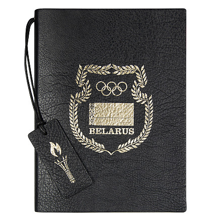 Ежедневник Flexy Foggia Leatherette Print Sample Национальный олимпийский комитет B5, черный, недатированный, в гибкой обложке  в подарочной коробке