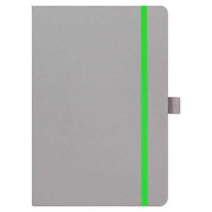 Блокнот Alfa Polo Line А5 в линейку матовый, серый, в твердой обложке с салатовой резинкой и петлей для ручки