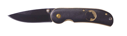 Нож складной Stinger, 70 мм, (чёрный), материал рукояти: сталь/дерево (чёрно-золотистый)