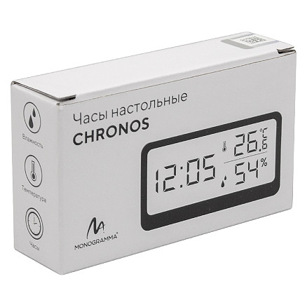 Часы настольные Chronos с термометром и гигрометром, с ж/к дисплеем, черные