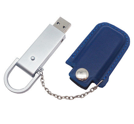 Флеш накопитель USB 2.0 Palermo в кожаном чехле 32GB, металл, синий/серебристый