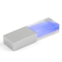 Флеш накопитель USB 2.0 Кристалл, металл/стекло, прозрачный/серебристый, подсветка синим, 16 GB