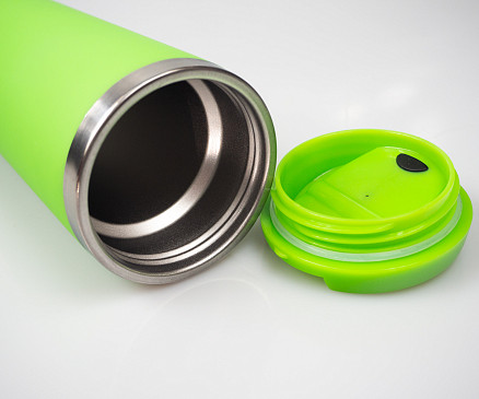 Термокружка Арлекино, пластик /металл,  350 мл, салатовая софт тач