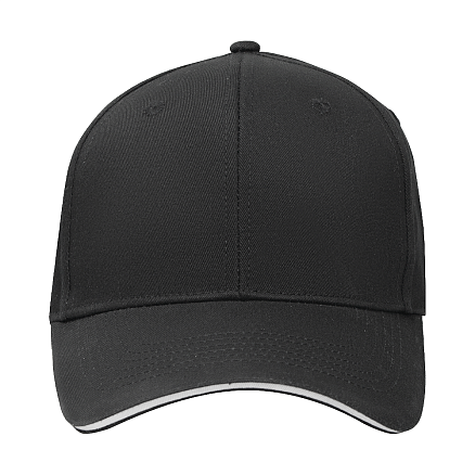 Кепка 6-панельная  Shefild  250, c белым сендвичем, черная