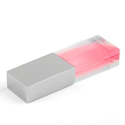 Флеш накопитель USB 2.0 Кристалл, металл/стекло, прозрачный/серебристый, подсветка красным, 16 GB