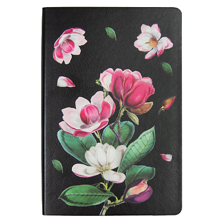 Ежедневник Flexy Buffalo Print Sample Цветы А5, черный с серебристым срезом, недатированный, в гибкой обложке