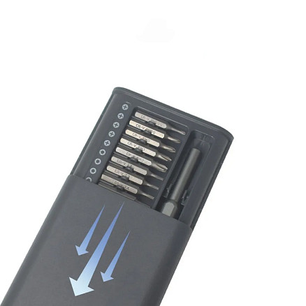 Отвертка с набором из 24 насадок Tools Workhard, темно-серая, в пластиковом футляре