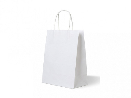 Пакет бумажный с кручеными ручками, размер 22*12*25 см, белый