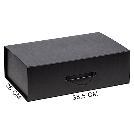 Подарочная коробка, размер 39*26,3*11 см, Solution Prestige Big Case Soft с магнитным клапаном и ручкой , с EVA ложементом 36,8*25,1*4 см под индивидуальную вырубку  , черная,