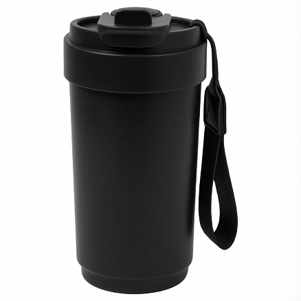 Термокружка Osaka с датчиком температуры, вакуумная, стальная, 410 мл, матовая, черная