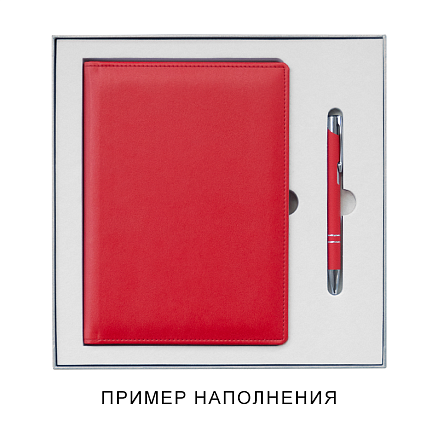 Коробка подарочная Solution Superior Alfa Linen под ежедневник и ручку, серебро, 25,7x25,7x2,8 см, бежевый ложемент