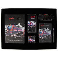 Набор подарочный Solution Prestige Sei Print Sample  Железные дороги  (Ежедневник, беспроводной аккумулятор, зарядный кабель, колонка, ручка, обложка для паспорта), черный