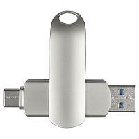 Флеш накопитель  USB 3.0 + TYPE C Cupertino, металл, серебристый матовый, 32 GB