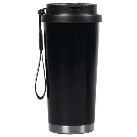 Термокружка Cosmostar металлическая, 550 мл, черная с серебром в тубусе