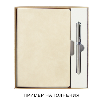 Коробка подарочная, размер  203*220*30 мм,  Solution Gift Linen  для ежедневника и ручки, кремовая с блеском