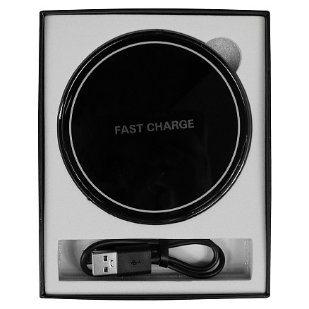 Настольная беспроводная зарядка MyEnergy 15 watt,  черная, в подарочной упаковке