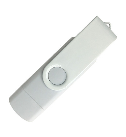 Флеш накопитель USB 2.0/OTG Twister Smart 16GB, пластик Софт Тач/металл, белый/белый