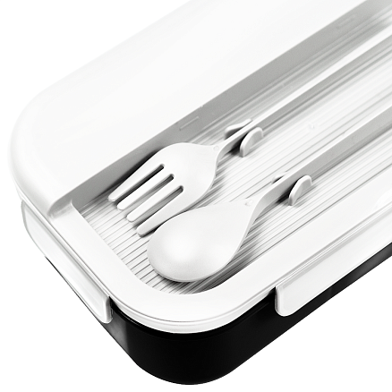 Герметичный контейнер для еды (ланч бокс)  BON VOYAGE Print Sample  Стройтрест , пластиковый, бело-черный, 1100 мл.