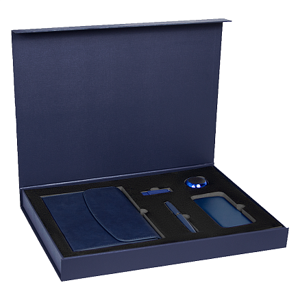 Набор подарочный Solution Prestige Сinque (Суперобложка, флешка, ручка шариковая, внешний аккумулятор, колонка), темно-синий