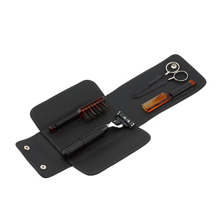 Дорожный бритвенный набор IL Ceppo в черном чехле: станок MACH3, ножницы, щетка, расческа