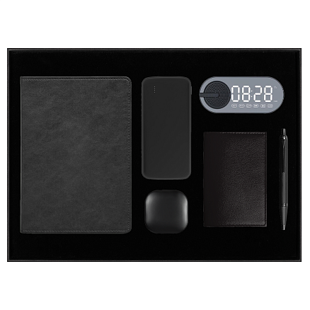 Набор подарочный Solution Prestige Сinque (Ежедневник, беспроводной аккумулятор, зарядный кабель, колонка, ручка), черный