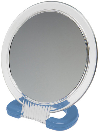 Зеркало Dewal Beauty настольное, в прозрачной оправе, на пл.подставке синего