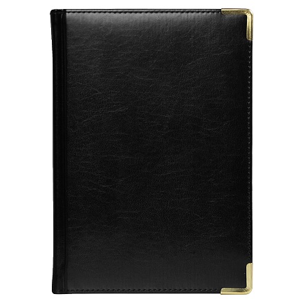 Ежедневник полудатированный Classic Pristine Gold А5, черный с золотом, с металлическими уголками, в твердой обложке с поролоном