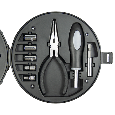 Набор инструментов Tools Wheel, 25 инструментов, серебристо-черное, в пластиковом футляре
