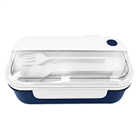 Герметичный контейнер для еды (ланч бокс)  BON VOYAGE, пластиковый, бело-темно-синий, 1100 мл.