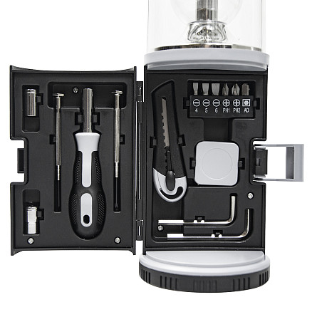 Набор инструментов Tools lantern cо встроенной лампой , 15 инструментов,  черный, в пластиковом футляре