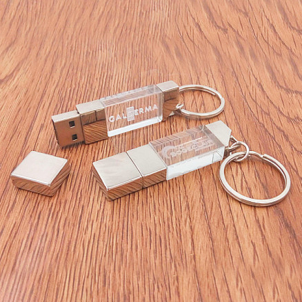 Флеш накопитель USB 2.0 Crystal v2 32GB, металл/стекло, прозрачный/серебристый, подсветка синим