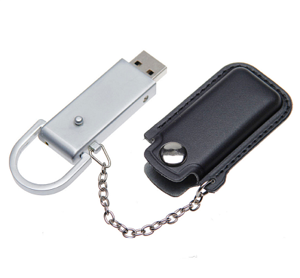 Флеш накопитель USB 2.0 Palermo в кожаном чехле 16GB, металл, черный/серебристый