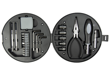 Набор инструментов Tools Wheel, 25 инструментов, серебристо-черное, в пластиковом футляре