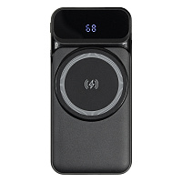 Внешний аккумулятор (powerbank) «Nova», 10 000 mAH, с тремя зарядными шнурами, c беспроводным магнитным контактом magsafe до 15W, 22,5W (Ватт) super fast charge, Power Delivery (PD) 20W (dfnn), QC3.0, черный