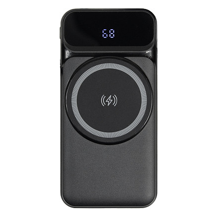 Внешний аккумулятор (powerbank) «Nova», 10 000 mAH, с тремя зарядными шнурами, c беспроводным магнитным контактом magsafe до 15W, 22,5W (Ватт) super fast charge, Power Delivery (PD) 20W (dfnn), QC3.0, черный