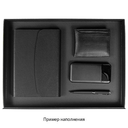 Подарочная коробка, размер 41,7*30*4,3 см,  Solution Prestige с магнитным клапаном, черная, с черным ложементом