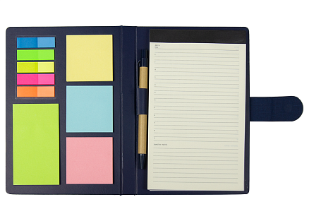 Блокнот А5 Tasmania, в твердой обложке с шариковой ручкой и стикерами, блок в линейку, синий