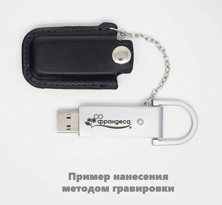 Флеш накопитель USB 2.0 Palermo в кожаном чехле 16GB, металл, черный/серебристый