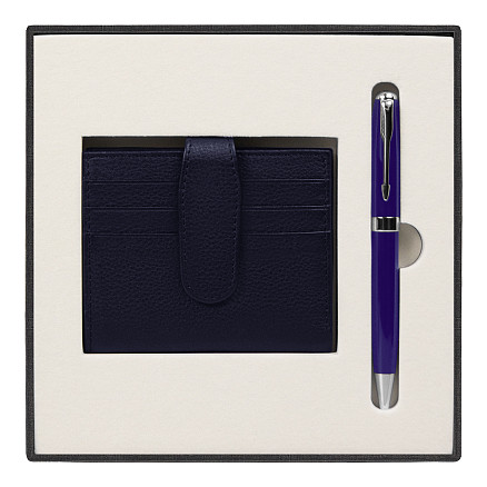 Набор подарочный Solution Superior Duo (ручка Universal, металл, синий/серебро, футляр для кредитных карт Leather Road)