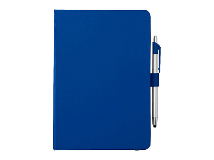 Блокнот A5 Crown с шариковой ручкой-стилусом, синий/серебристый (Р)