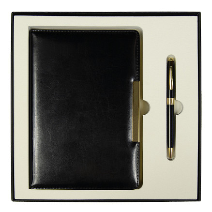 Набор подарочный Solution Duo (ежедневник City Moderna Pristine, ручка Gamma) черный с золотом